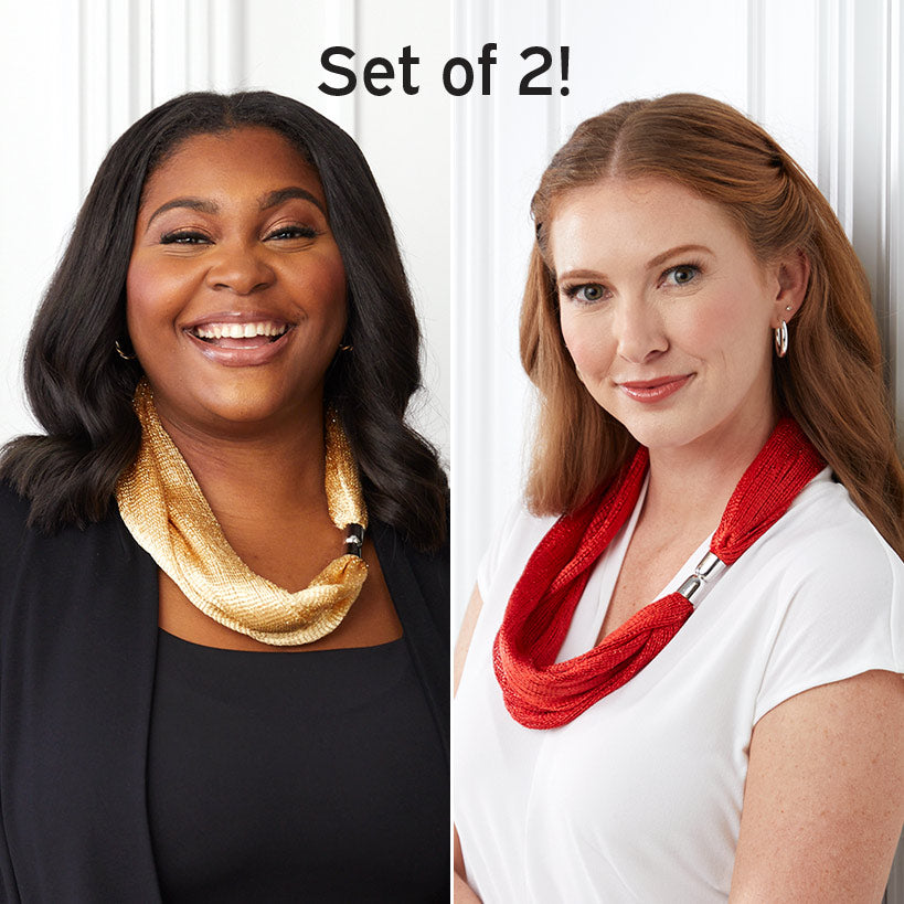 Metallic Necklace Scarf with Magnetic Clasp - Set of 2