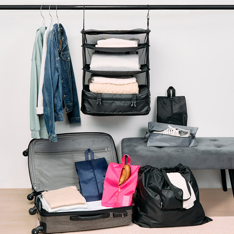 Suitcase Storage Ideas - Laundry Bag, Shoe Bags, Hanging Organizer