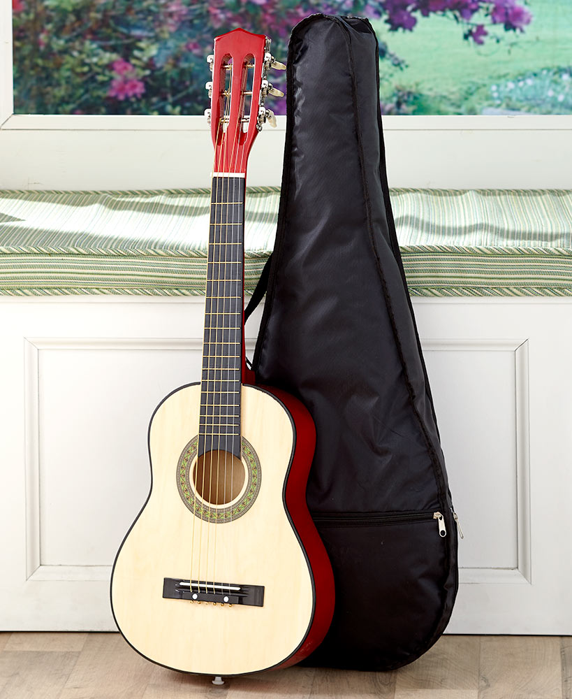 Wood Guitar with Case, 30"