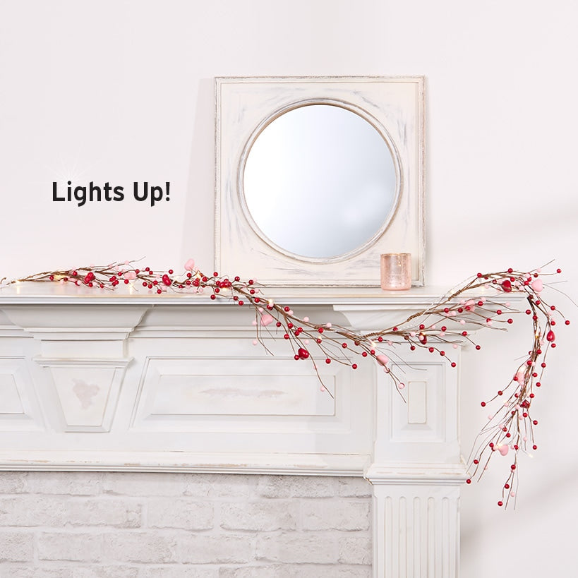 Lighted Pink and Red Heart Garland - Battery Operated