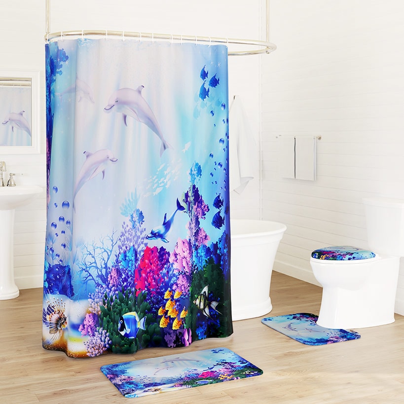 Dolphin Memory Foam Bath Rugs and Shower Curtain 16 Pc Set