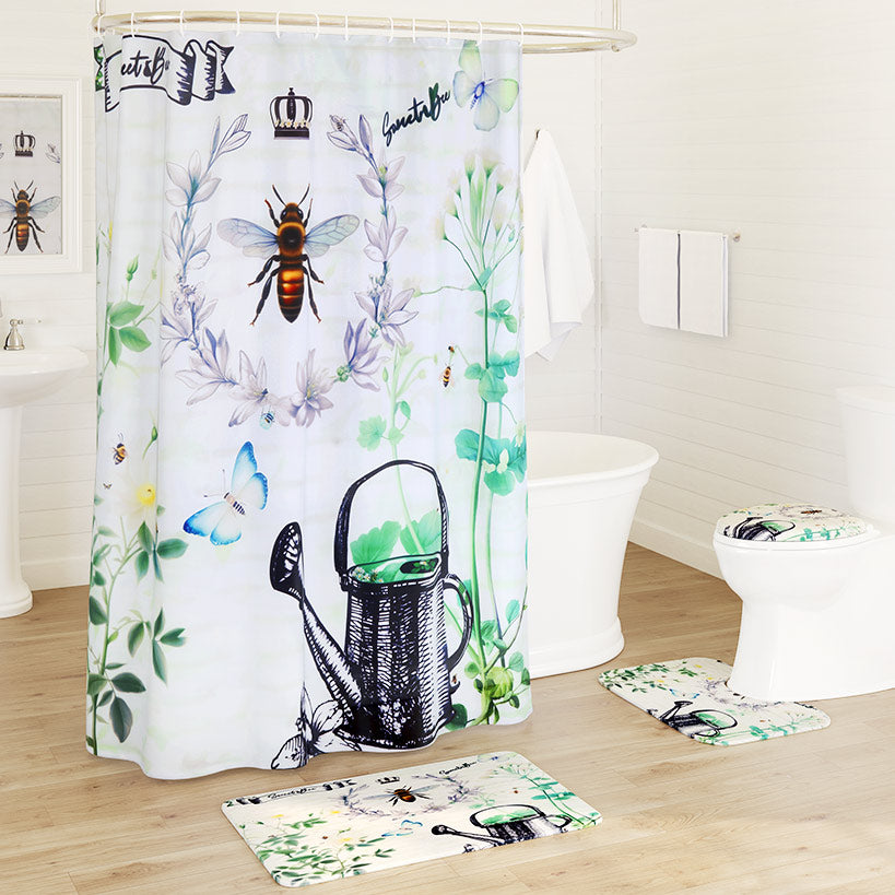 Honey Bee Memory Foam Bath Rugs and Shower Curtain 16-Pc. Set
