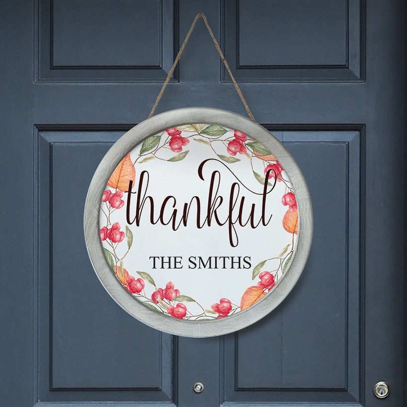 Personalized Harvest Floral Thankful Wall Sign