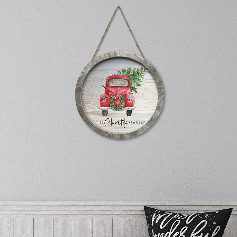 Personalizied Christmas Red Truck Wall Sign