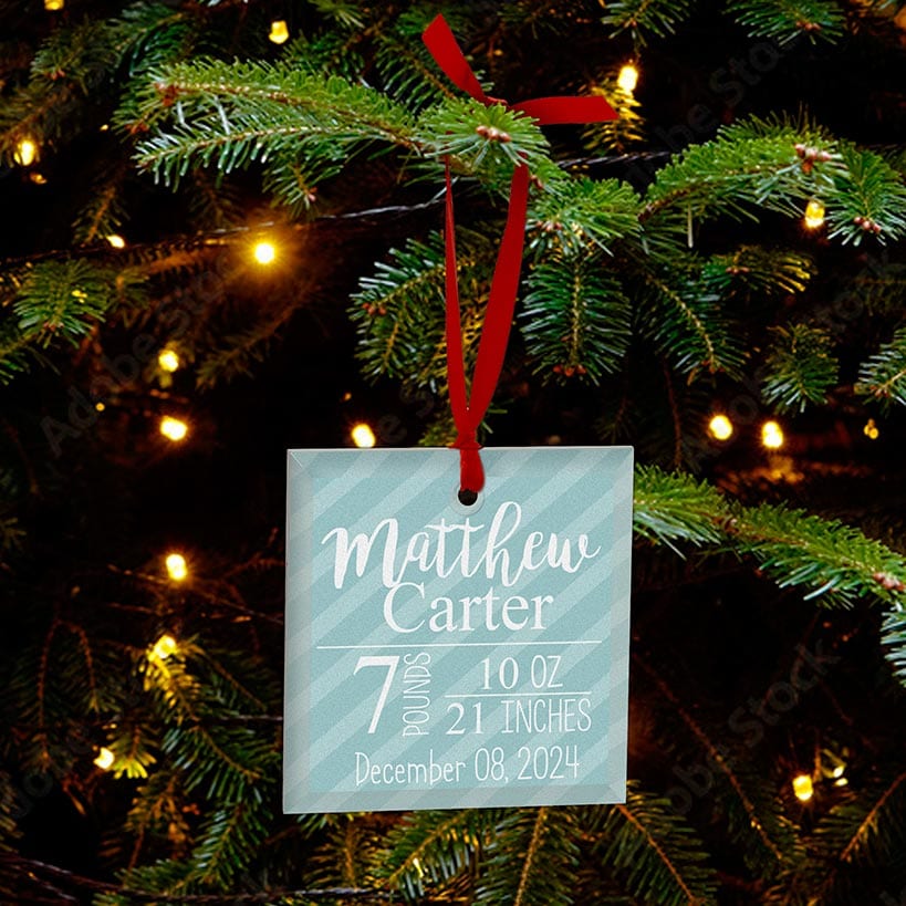 Personalized Glass Ornament Boy Announcement