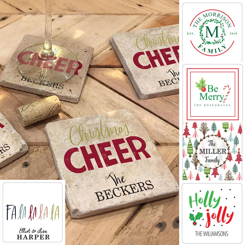 Personalized Christmas Travertine Coaster Set of 4