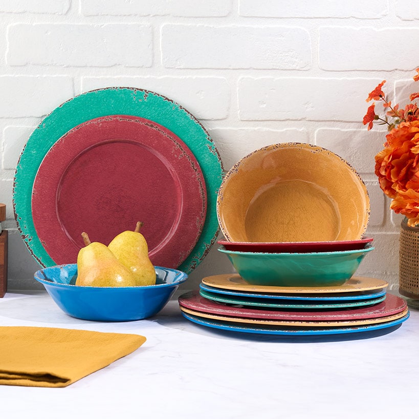 Crackle Lightweight Melamine Dinnerware Set - 12-Pc.