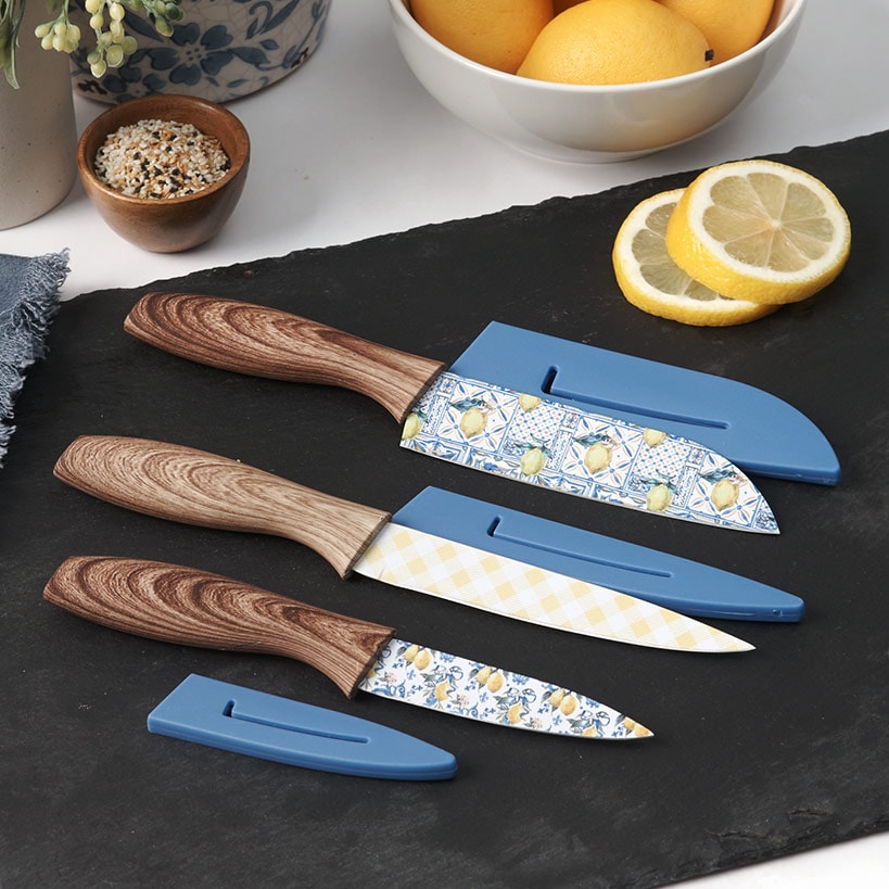 Kitchen Knife Set with Sheaths - Lemon Print