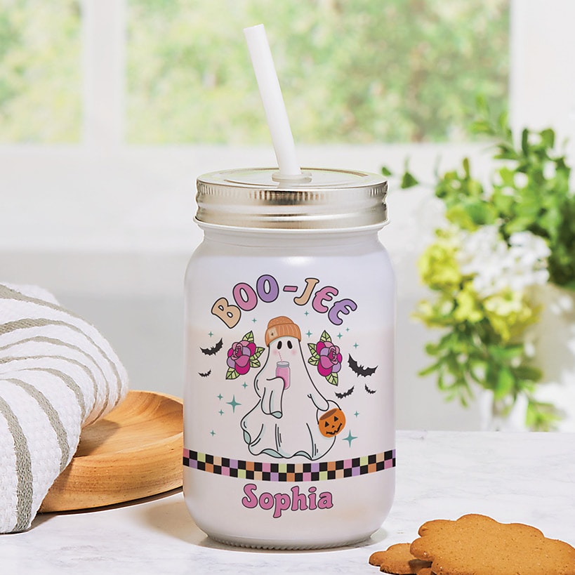 Personalized Halloween Boo-Jee Ghost Frosted Mason Jar
