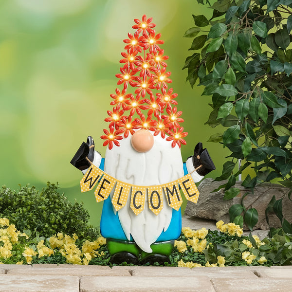 Welcome Gnome With Solar Flower Hat Garden Stake | LTD Commodities