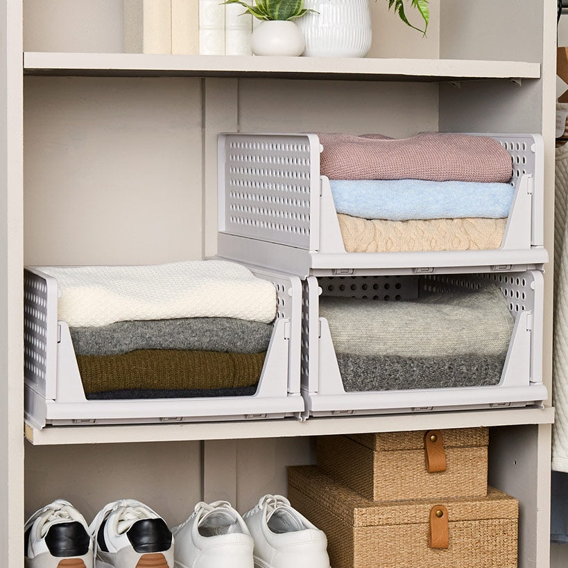 Stackable & Foldable Storage Closet Basket Organizers - 3-Pk.
