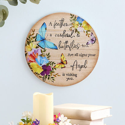 Round Butterfly Wall Plaque With Angel Sentiment