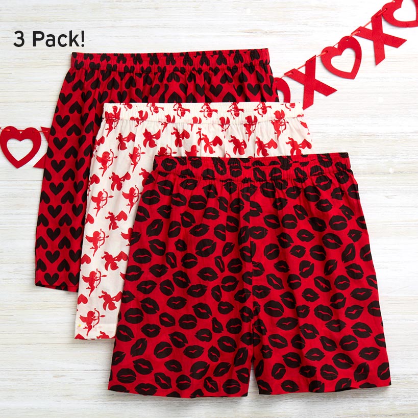 Valentine's Day Men's Boxer Set of 3 Red White Black