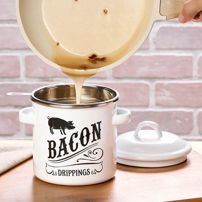 Farmhouse Bacon Grease Storage Container with Strainer