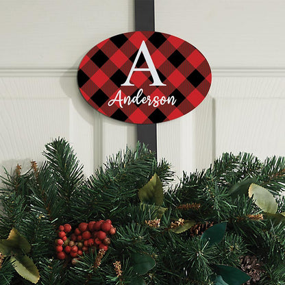 Personalized Buffalo Check Name & Initial Wreath Hanger or Oval Plaque