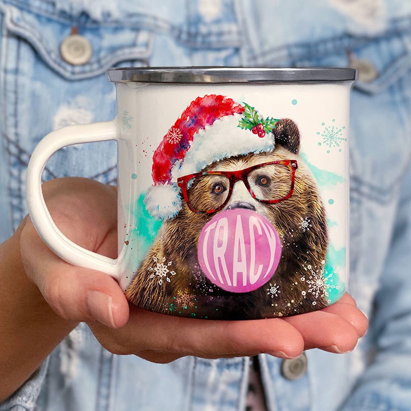Personalized Christmas Bear Bubble Gum Camp Mug