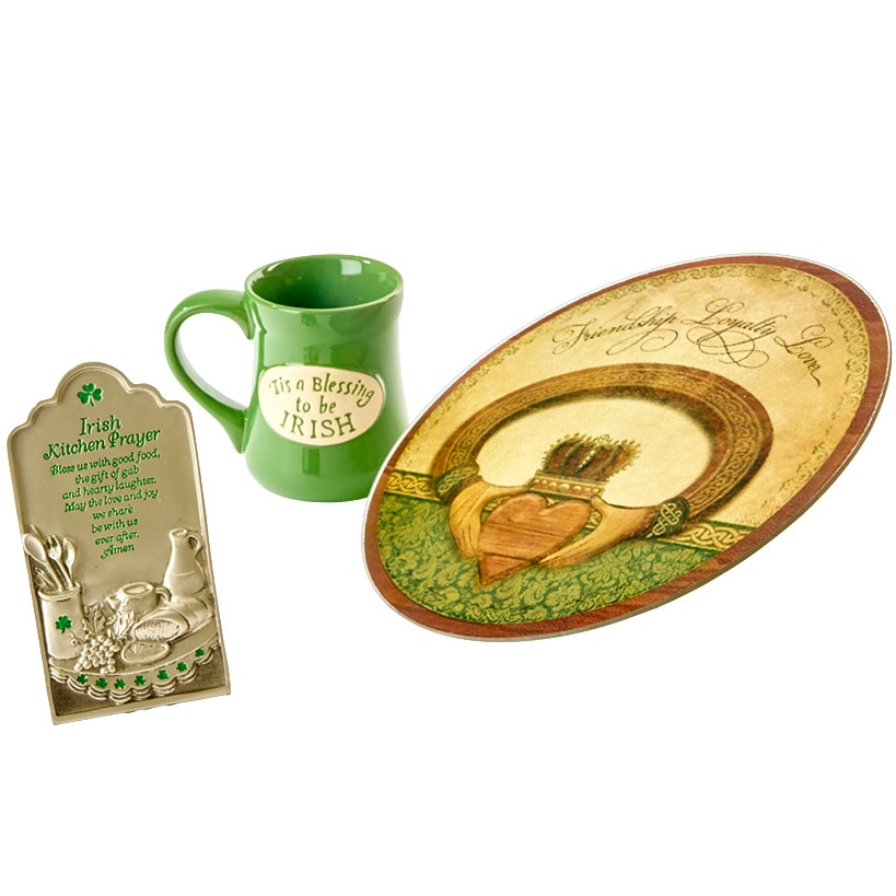 Celtic Irish Tableware - Kitchen Prayer Plaque, Cutting Board, Mug