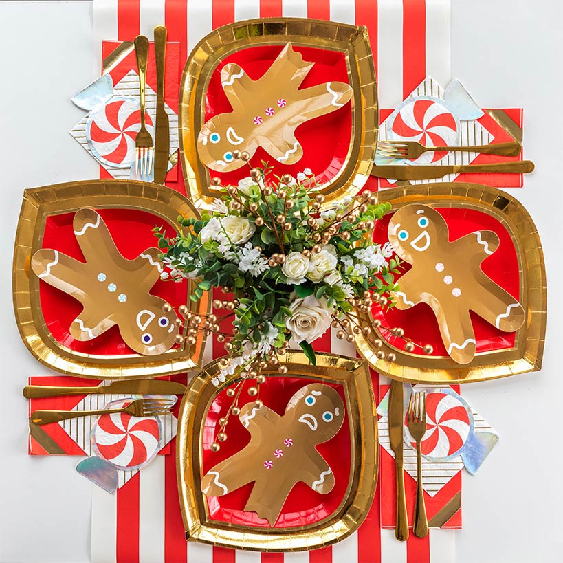 Disposible Gingerbread Men Dessert Plates or Peppermint Napkin Set