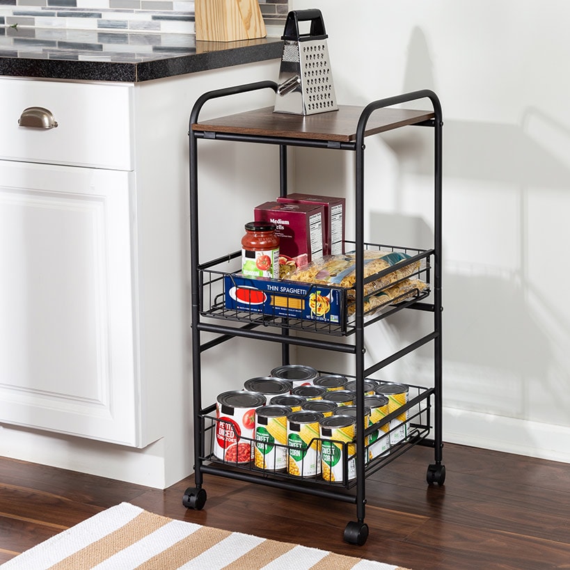 Slim Rolling Cart with Metal Basket Drawers 3-Tier