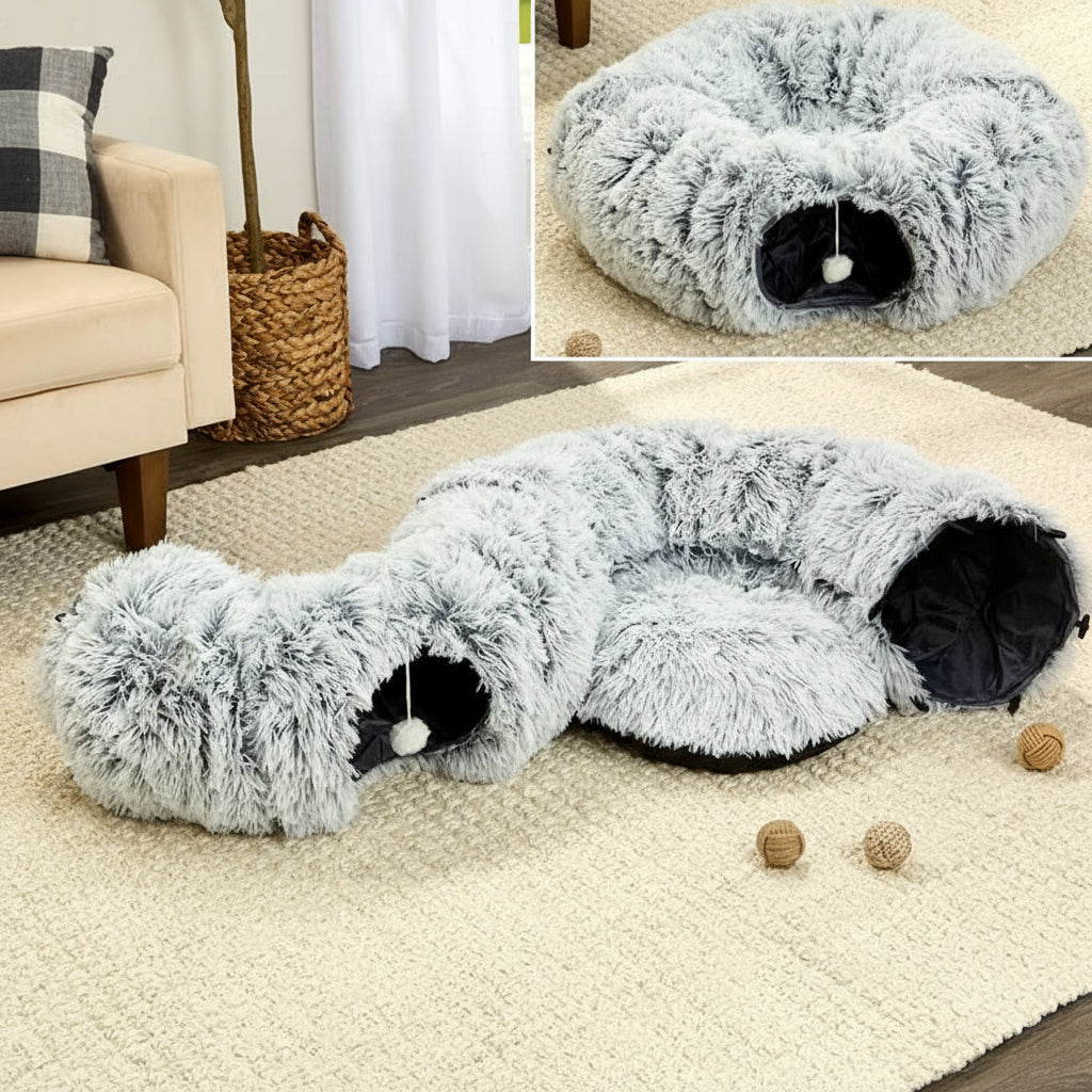Round Cat Tunnel with Soft Cat Bed Non-Slip Versatile Configurations