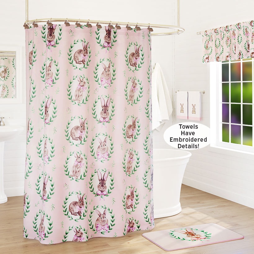 Bunnies and Bows Shower Curtain, Bath Rug, or Hooks