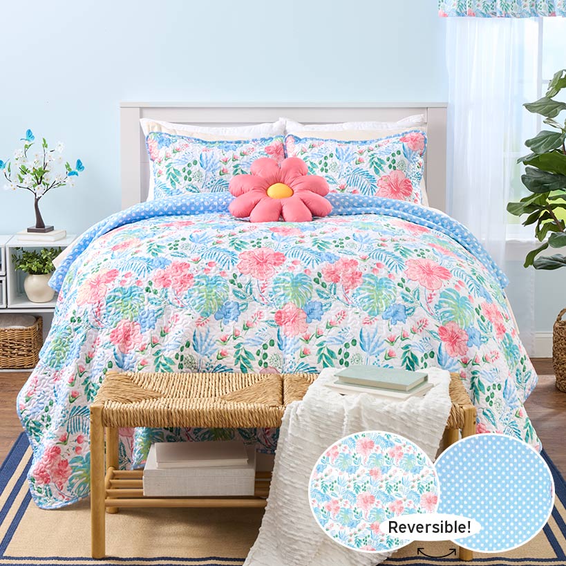 Tropical Garden Full/Queen or King Quilt, Sham, Decorative Pillow