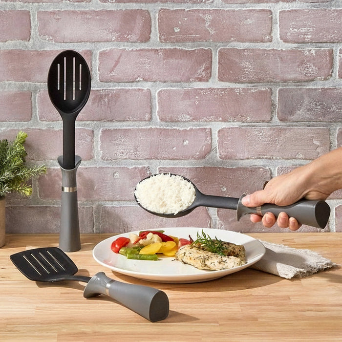 Less Mess Tray Less Mess Kitchen Utensil Set with Built in Drip Collar and Portion ...