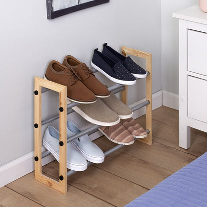 3-Tier Expandable Adjustable Wood and Metal Shoe Rack
