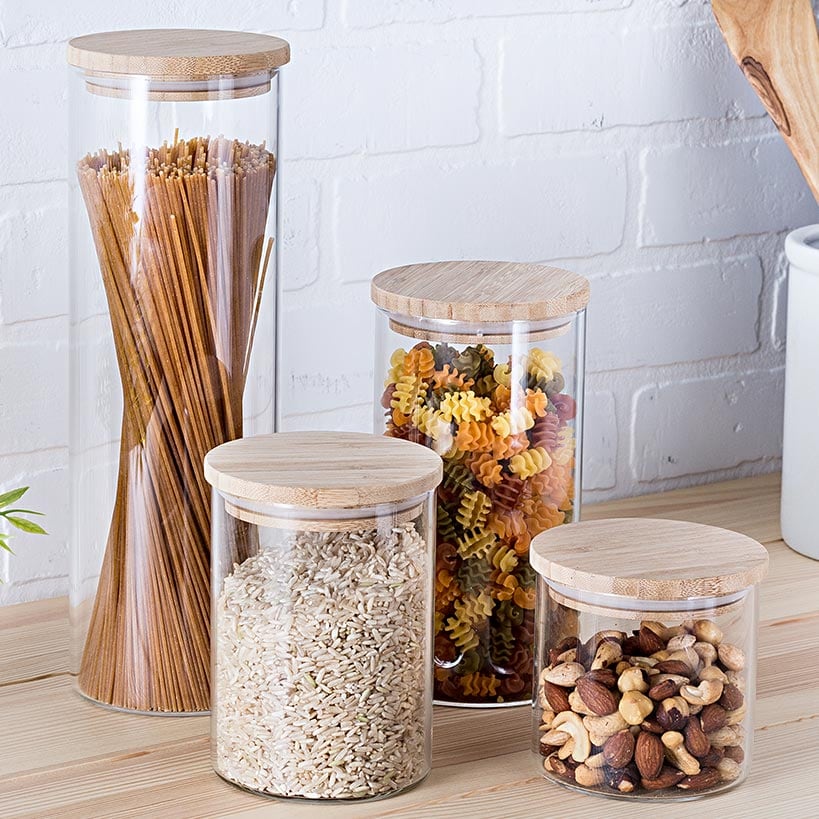 Bamboo Lid Glass Canisers Set of 4