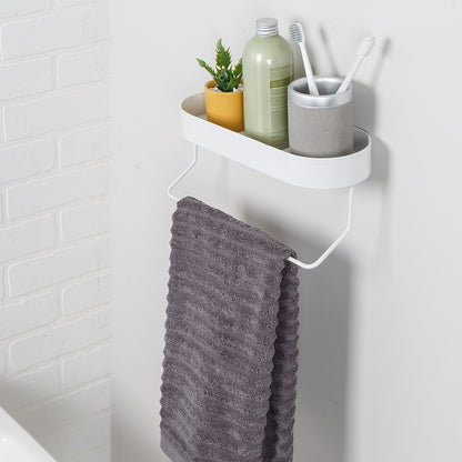 Wall Mounted Bathroom Shelf with Towel Bar and Oval Top Tray