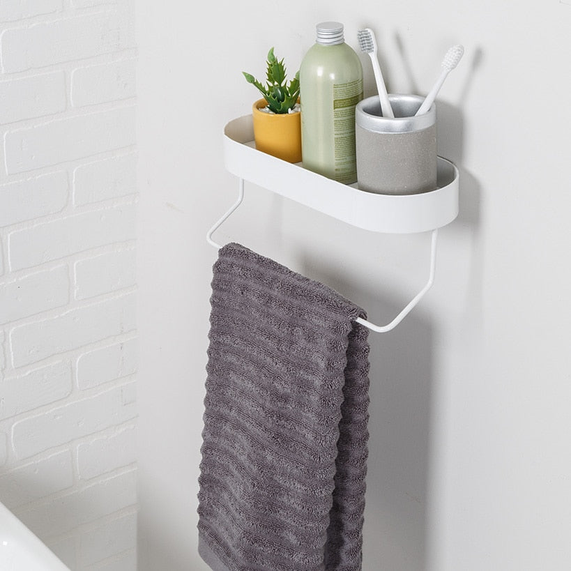 Wall Mounted Bathroom Shelf with Towel Bar and Oval Top Tray