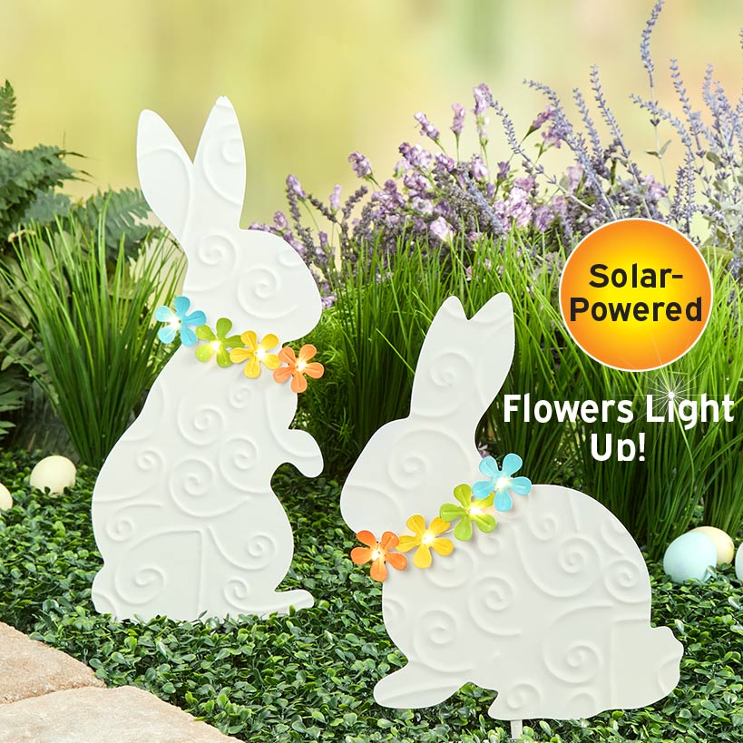 Easter Bunny With Solar Flowers Stake - Sitting or Standing
