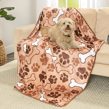 Bones and Paw Prints Pet Blanket Versatile Use At Home Or On The Go