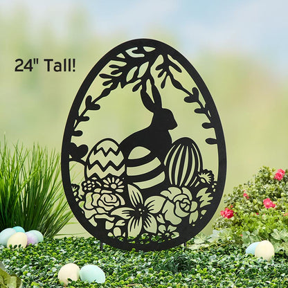 Easter Egg Silhouette Stake With Bunny And Flowers