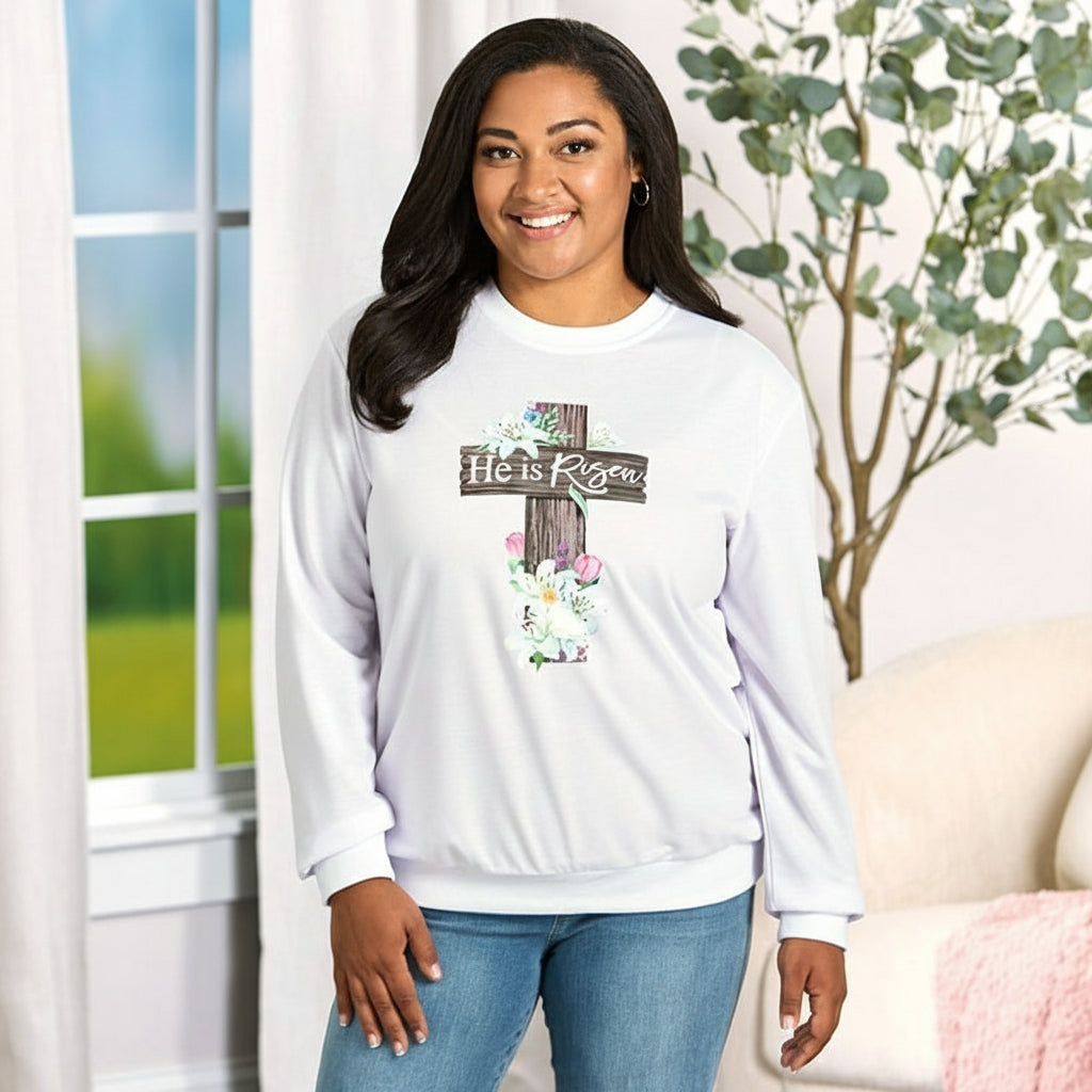 Easter He Is Risen Cross Sweatshirt
