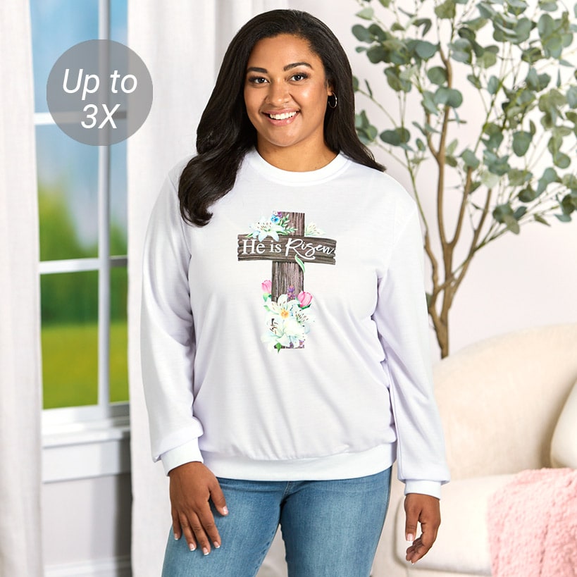 Easter He Is Risen Cross Sweatshirt