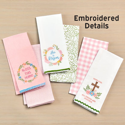 Easter Embroidered Religious Kitchen Towels, Set of 2