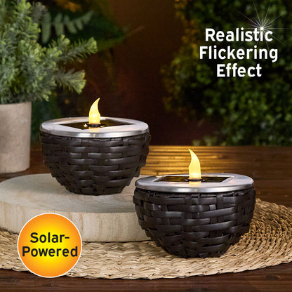 Solar Rattan-Like Candle Flame Lamp - Set of 2