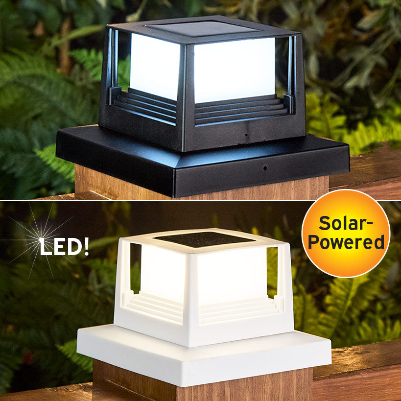 Solar Post Cap Light Square For Deck or Fence - Black or White