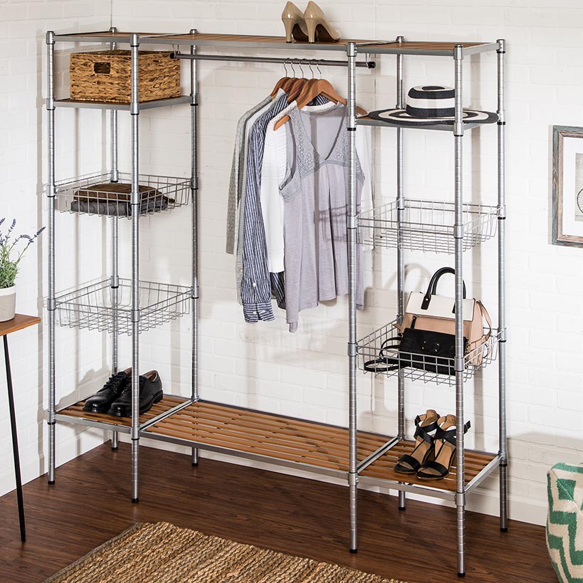 Freestanding Closet With Garment Bar and Shelves