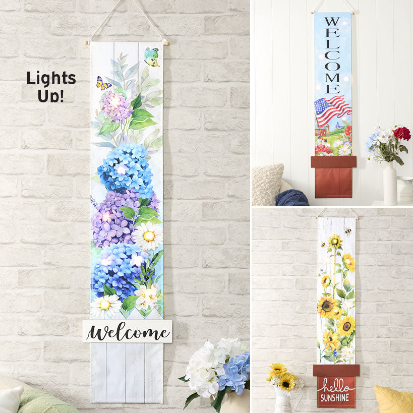 LED Lighted Welcome Banner - Flower or Patriotic 46" Length