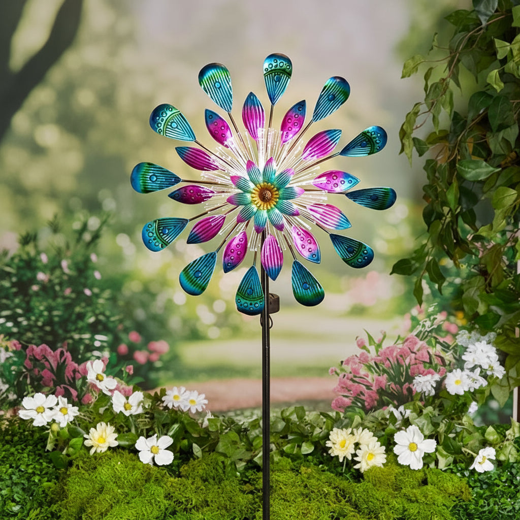 Solar Aurora Borealis Fiber Optic Wind Spinner Stake