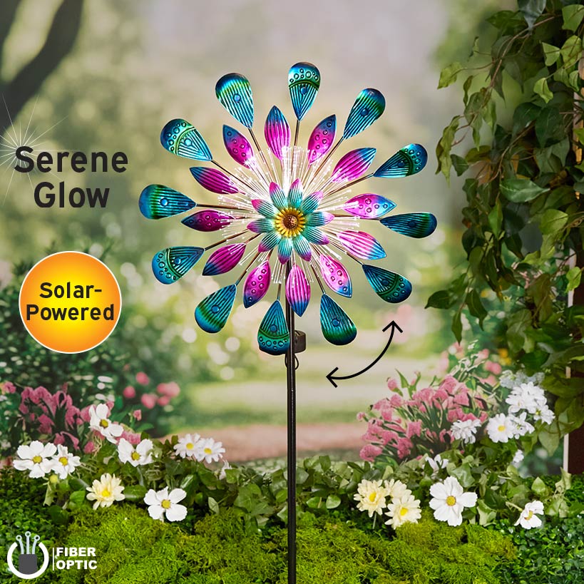 Solar Aurora Borealis Fiber Optic Wind Spinner Stake
