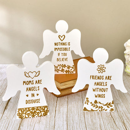 Angel Wooden Block Sign With Gold Sentiment
