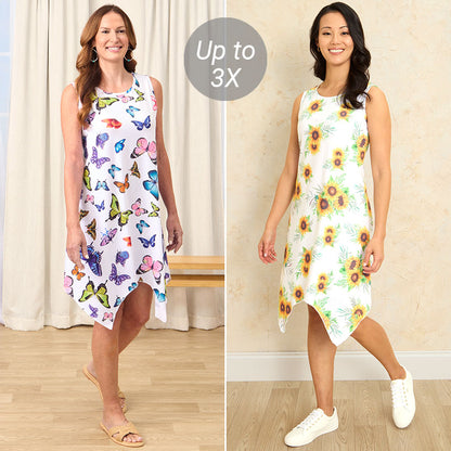 Women's Sleeveless Tank Swing Dress - Butterfly or Sunflower