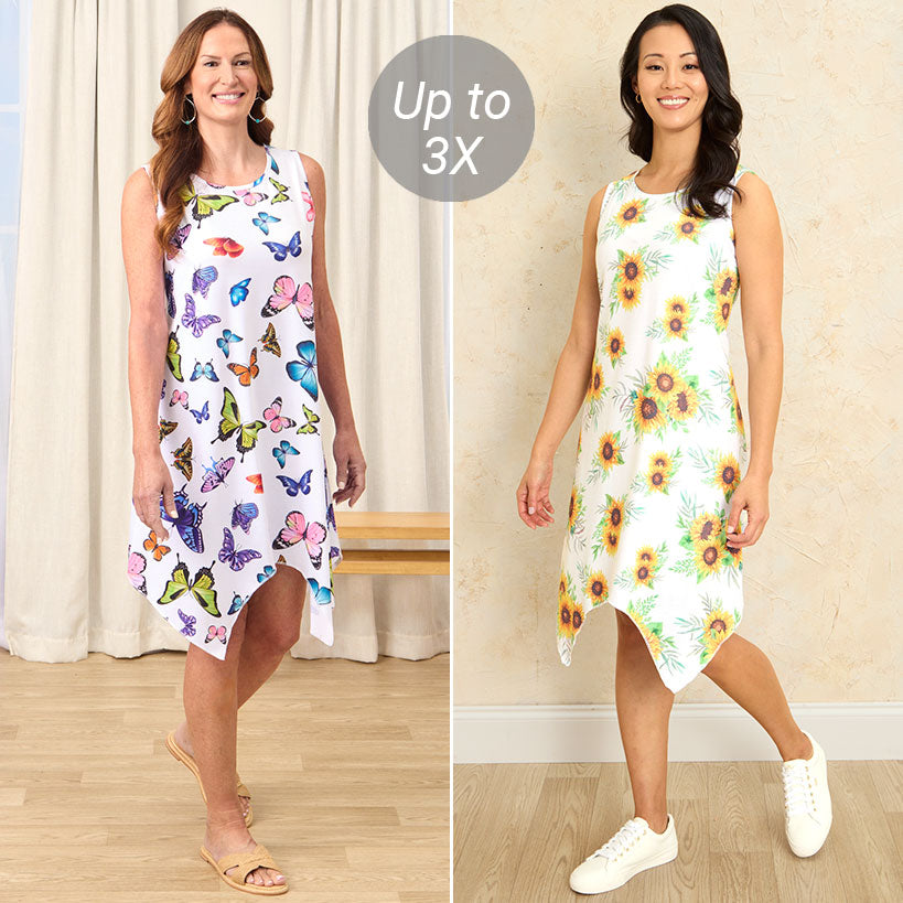 Women's Sleeveless Tank Swing Dress - Butterfly or Sunflower