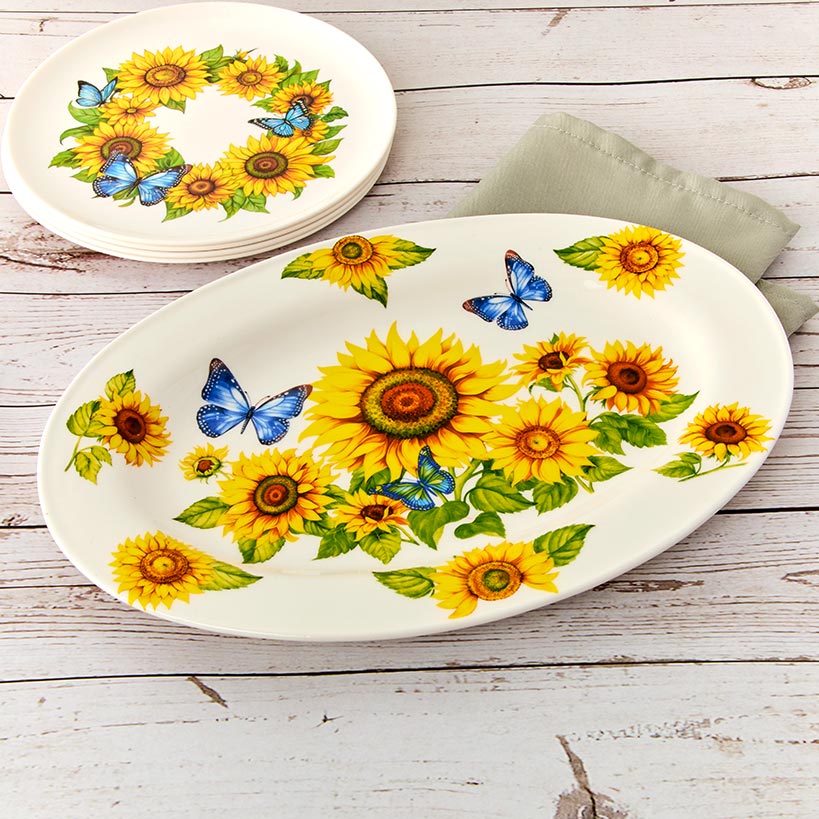 Sunflower and Butterfly 13" Ceramic Serving Platter