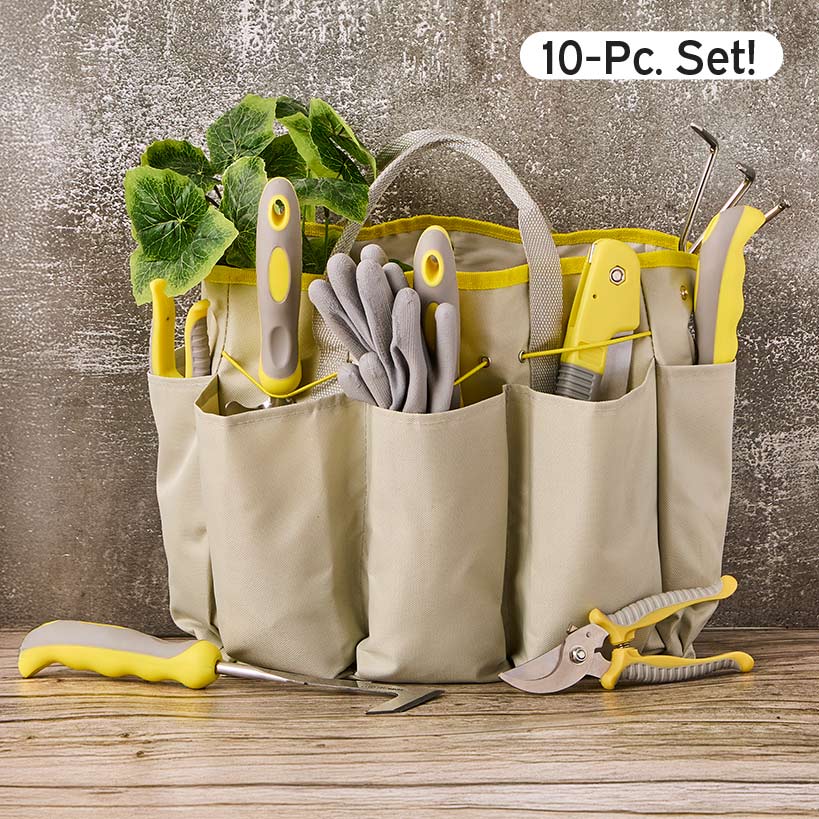 Garden Tool Set With Caddy - 10 Piece Set
