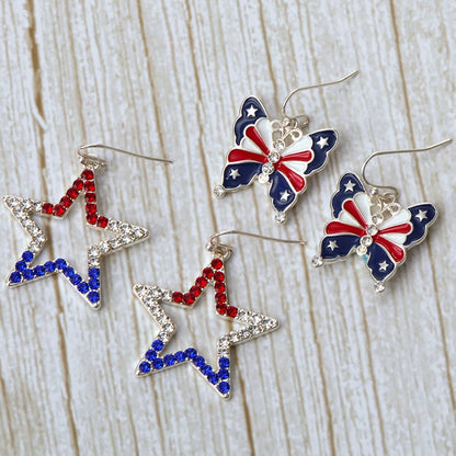 Americana Earrings Set of 2 - Butterfly and Stars