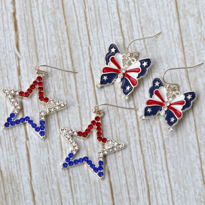 Americana Earrings Set of 2 - Butterfly and Stars
